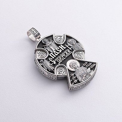 Чоловічий православний хрест "Спас Нерукотворний. Спаси і Збережи" з ебенового дерева та срібла 1272 №7