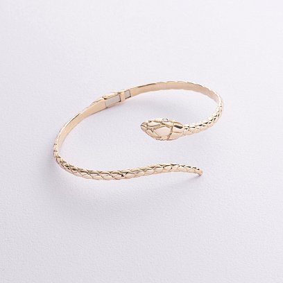 Жесткий браслет "Змея" в желтом золоте (фианиты) б05539