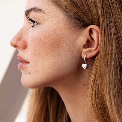 Сережки "Сердечки" з фіанітами (срібло) 122813 №2