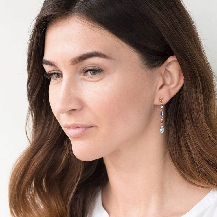 Золотые серьги (аметист, цитрин, уваровит, пироп, топаз) сб0142sp от ювелирного магазина Оникс - 2