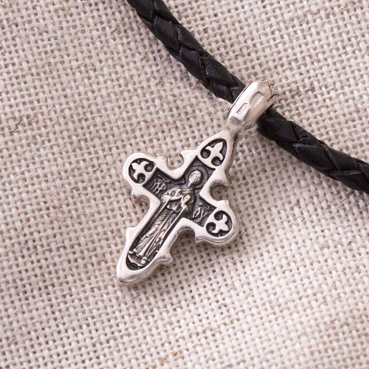 Серебряный крестик  "Распятие Христово. Икона Божией Матери" (чернение) 131726 от ювелирного магазина Оникс - 6