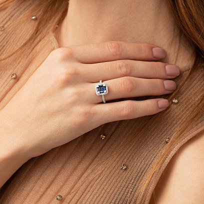 Золота каблучка з сапфірами і діамантами кб0563mi №2