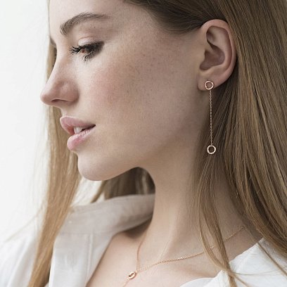 Сережки "Кружечки" на ланцюжку в червоному золоті с07271 №2