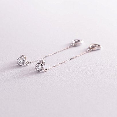 Золотые серьги "Сердечки" на цепочке (фианиты) с07705 №5