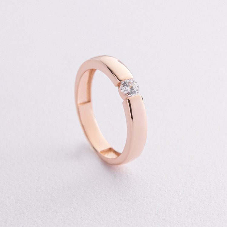 Каблучка в червоному золоті з фіанітом к08235 від ювелірного магазину Онікс