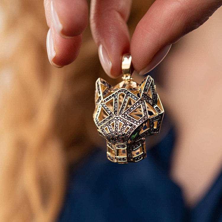 Подвеска "Пантера" с фианитами (желтое золото) п03723 от ювелирного магазина Оникс - 3