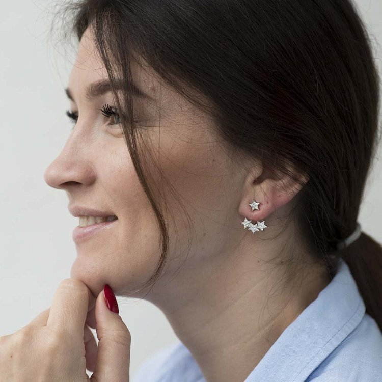 Срібні сережки "Зірочки" з фіанітами 122117 від ювелірного магазину Онікс - 1