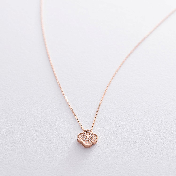 Кольє "Конюшина" в червоному золоті (фіаніти) кол01667 від ювелірного магазину Онікс