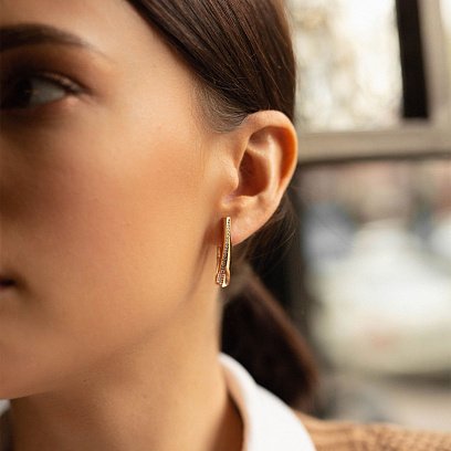 Золотые серьги на английской застежке (фианит) с07029 №4