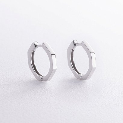 Серьги - кольца "Геометрия" в белом золоте с08541