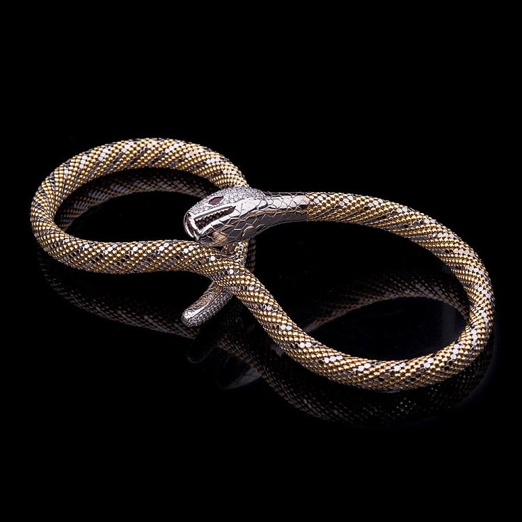 Эксклюзивный золотой браслет "Змея" с фианитами б01999 от ювелирного магазина Оникс - 1