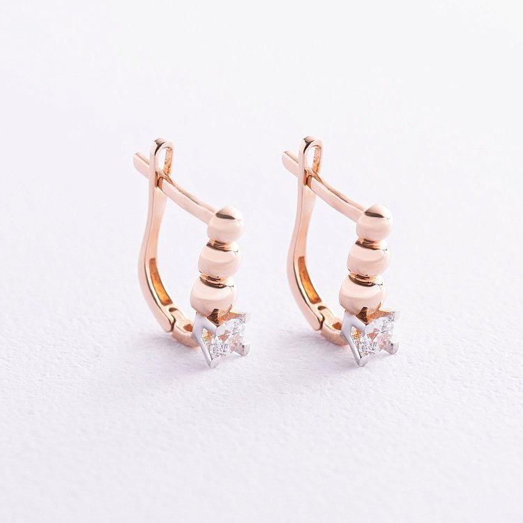 Сережки в червоному золоті з фіанітами с06284 від ювелірного магазину Онікс