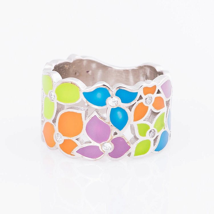 Срібний перстень (фіаніти, емаль) 111944 від ювелірного магазину Онікс - 2