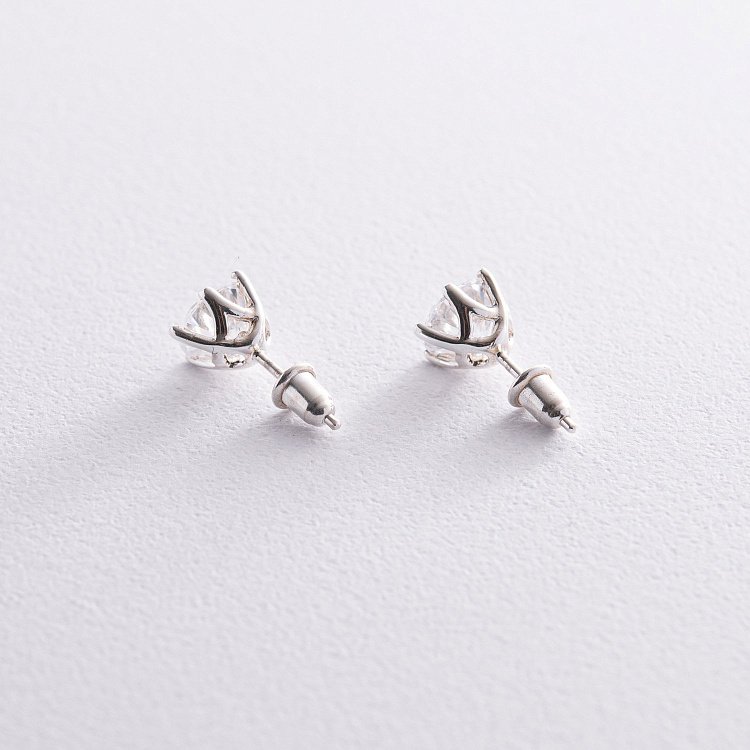 Серебряные серьги - пусеты с фианитами 121622 от ювелирного магазина Оникс - 2