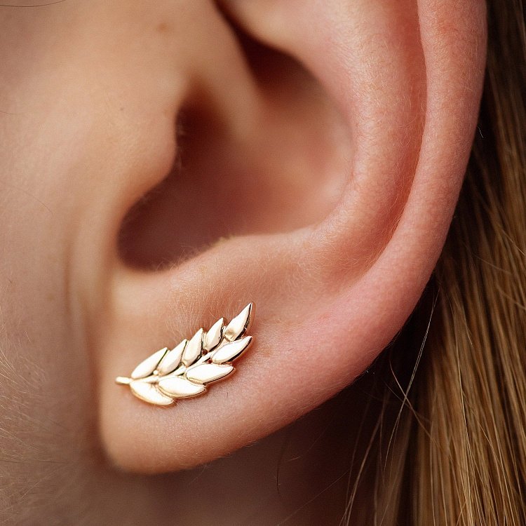 Серьги - пусеты "Колоски пшеницы" в красном золоте с08752 от ювелирного магазина Оникс - 3