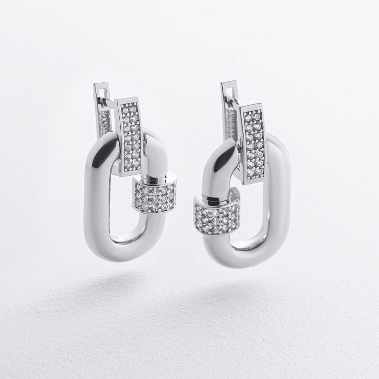 Серьги "Alice" в белом золоте (фианиты) с09558 от ювелирного магазина Оникс