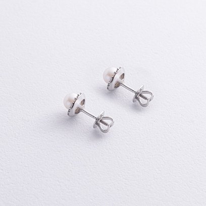 Золоті сережки - пусети "Linea" (перли, фіаніти) с08916 №3