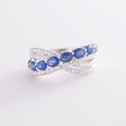 Золотое кольцо с синими сапфирами и бриллиантами R00771mi