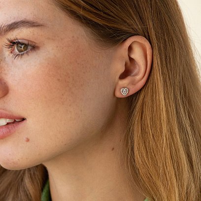 Золоті сережки - пусети "Сердечки" з діамантами сб0506ca №2