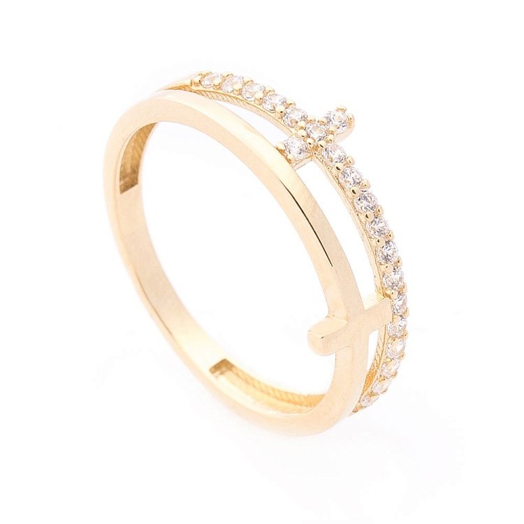 Золотий перстень з хрестиками (фіаніт) к06111 від ювелірного магазину Онікс