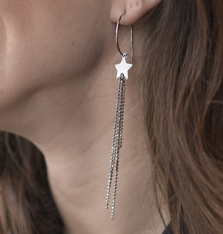 Сережки срібні із зірочками 122144 від ювелірного магазину Онікс - 1