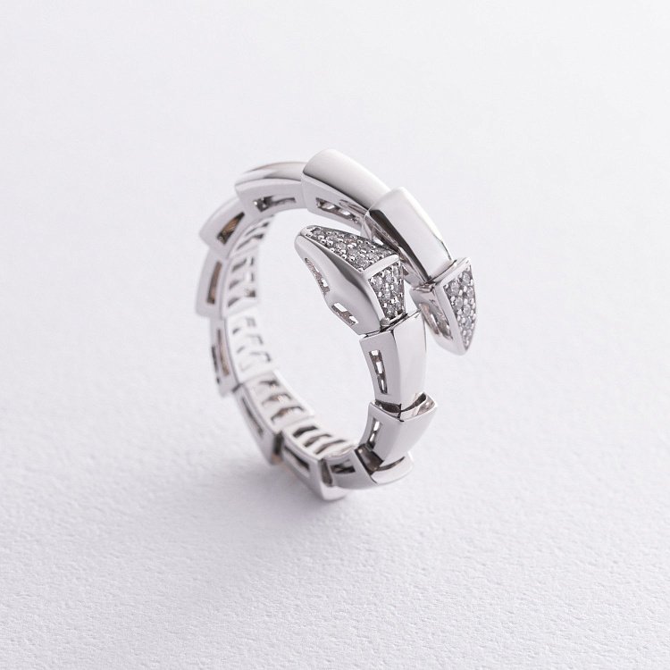 Кольцо "Змея" в белом золоте (фианиты) к07344 от ювелирного магазина Оникс