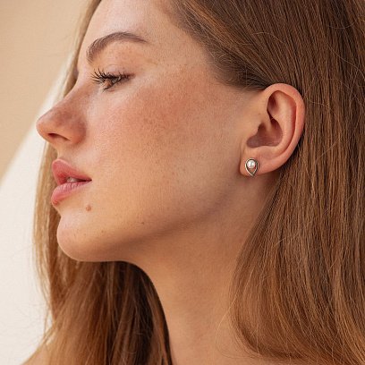 Сережки - пусети "Крапельки" з перлами (біле золото) с09055 №2