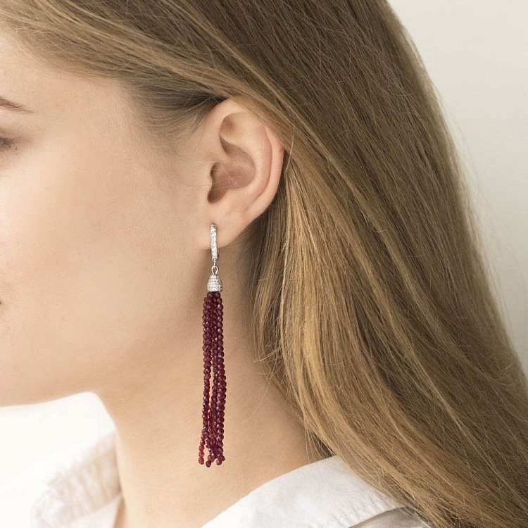 Серебряные серьги (рубин, фианит) 122343 от ювелирного магазина Оникс - 4