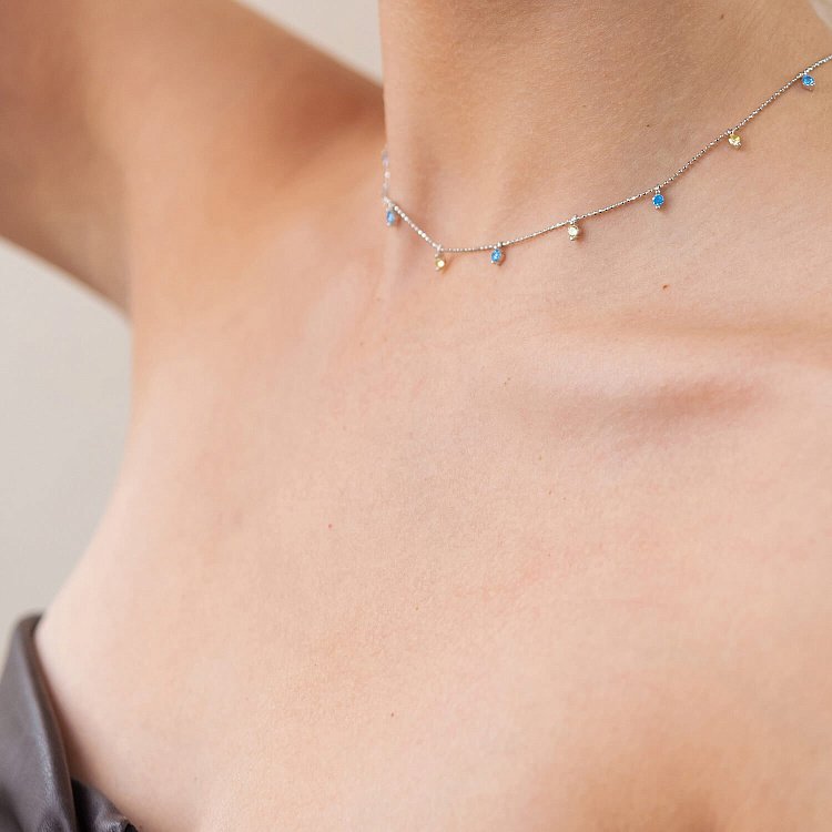 Патріотичне кольє у сріблі (блакитні та жовті фіаніти) 181265 від ювелірного магазину Онікс - 1