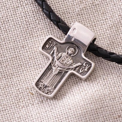 Срібний хрест "Спас Нерукотворний. Святитель Миколай. Покров Пресвятої Богородиці" з чорнінням 132402 №8
