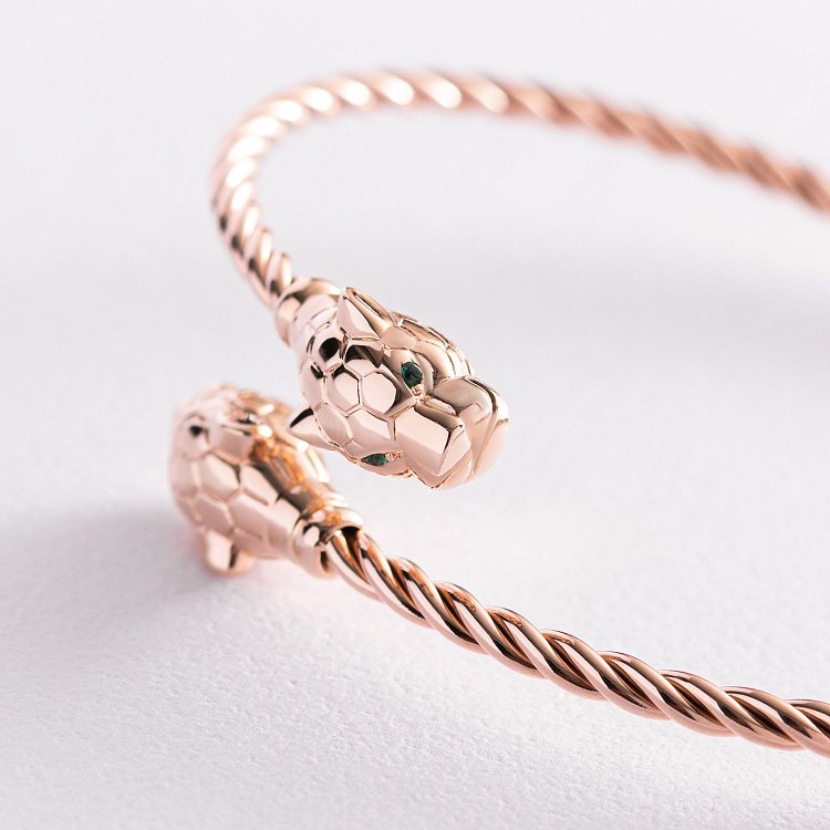 Жорсткий золотий браслет "Пантери" з фіанітами б04990 від ювелірного магазину Онікс - 2