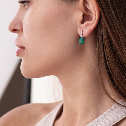 Серебряные серьги (фианиты, агат) 2910/9р-GRAG №3