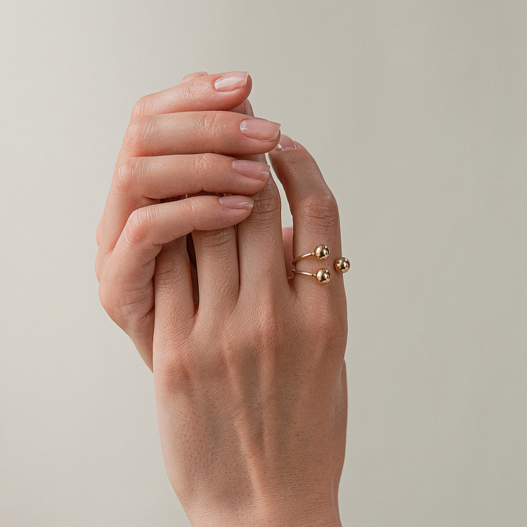 Кольцо "Шарики" в желтом золоте к08282 от ювелирного магазина Оникс - 3