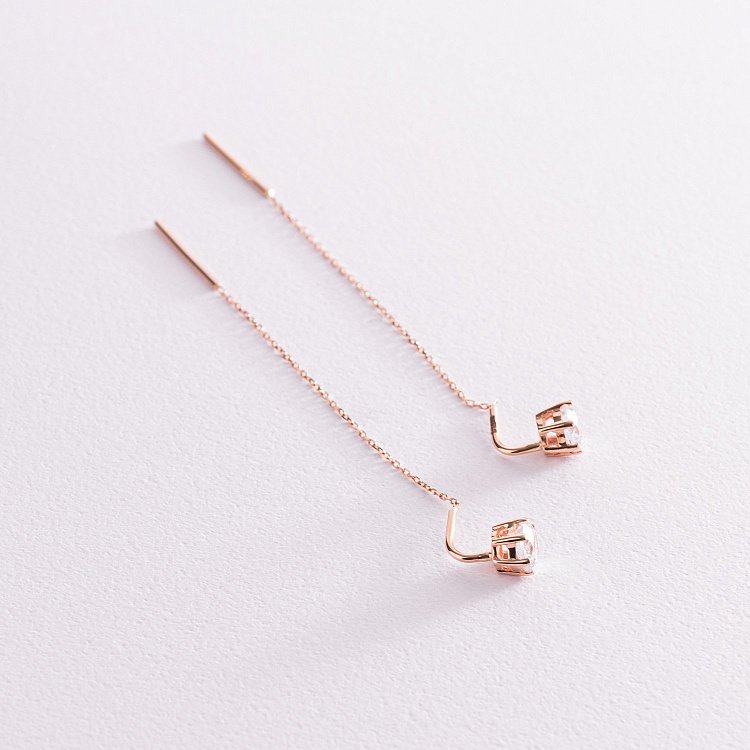 Золотые серьги - протяжки с фианитами с07594 от ювелирного магазина Оникс - 2