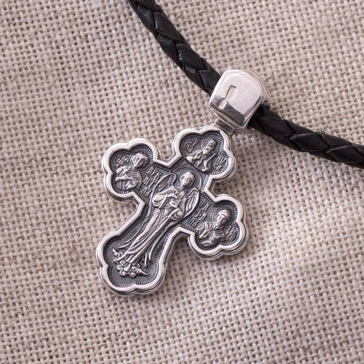 Серебряный православный крестик " Распятие. Архангел Рафаил и святые целители" 131282 от ювелирного магазина Оникс - 3