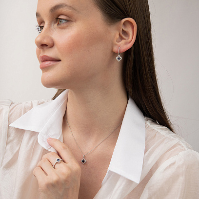 Золотое колье "Клевер" (бриллианты, сапфир) колб0167ca №4