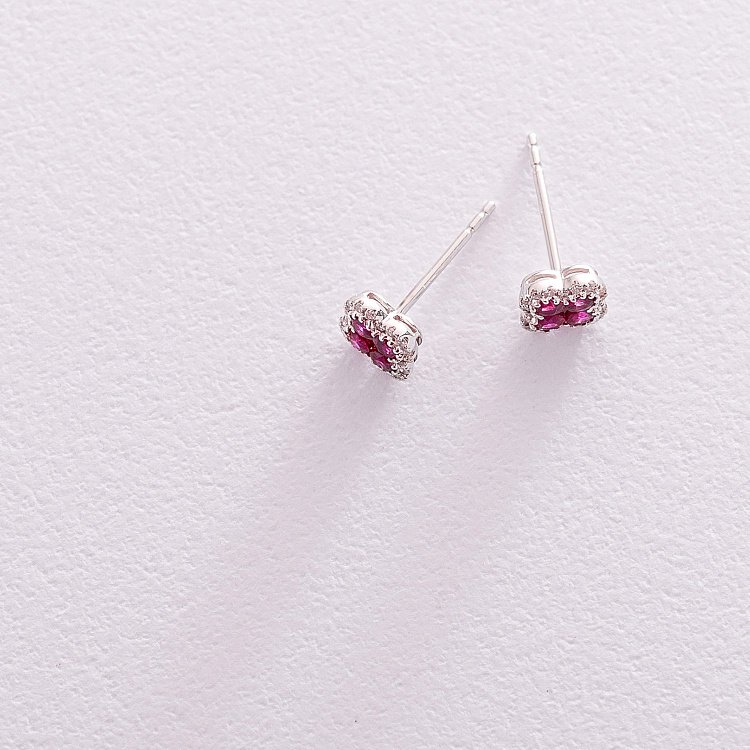 Золоті сережки-пусети з діамантами та рубінами сб0307lg від ювелірного магазину Онікс - 4