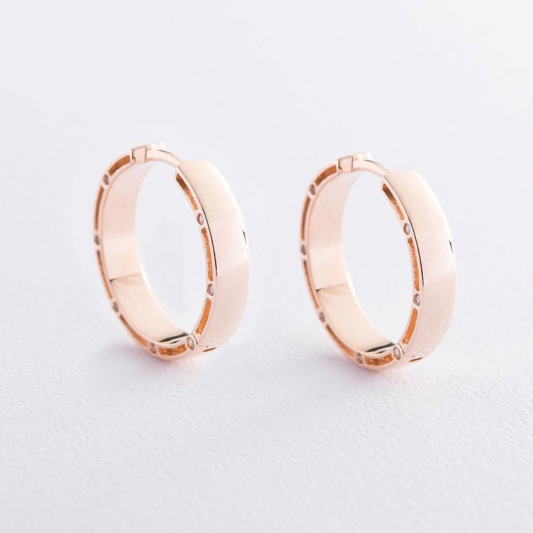 Золотые серьги-кольца с фианитами, диаметр: 21 мм с05019 от ювелирного магазина Оникс