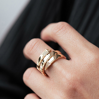 Кольцо "Змея" в красном золоте (фианиты) к08371 №4