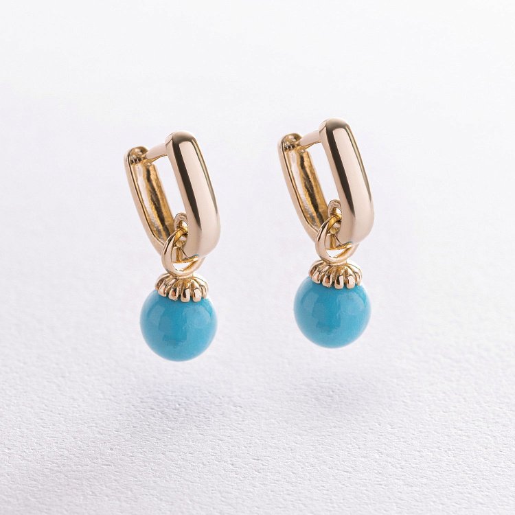 Серьги с бирюзой (желтое золото) с08547 от ювелирного магазина Оникс