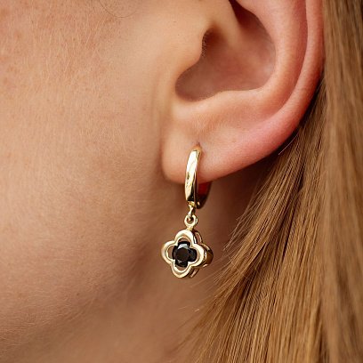 Золотые серьги "Клевер" с фианитом с04923 №3