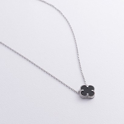Серебряное колье "Клевер" (оникс) 181307 №3