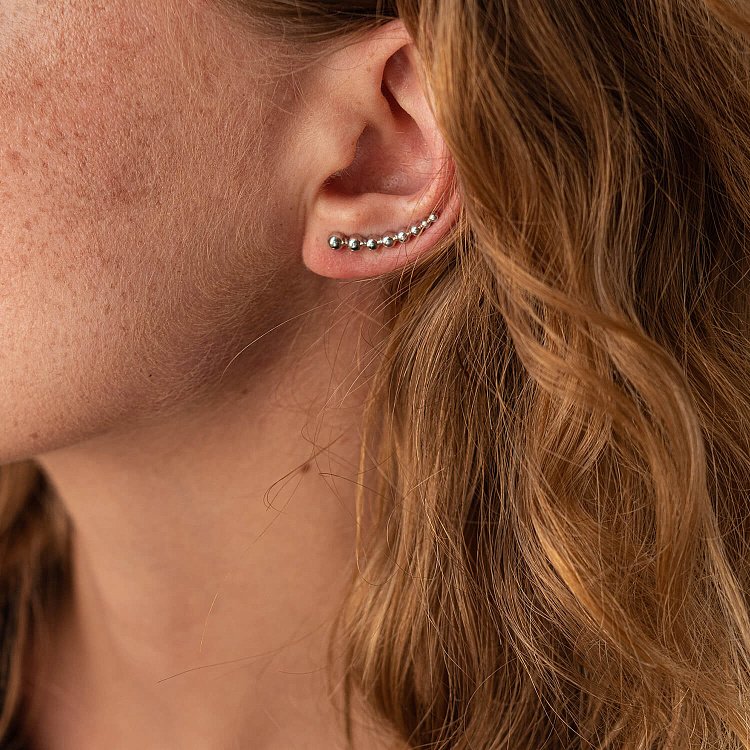 Серьги - клаймберы "Шарики" в белом золоте с08001 от ювелирного магазина Оникс - 2