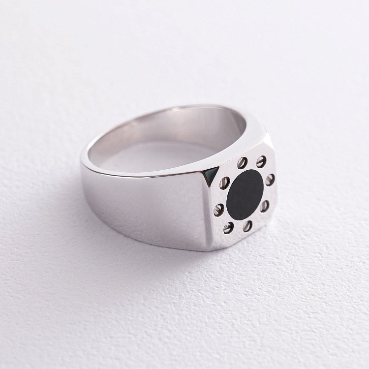 Чоловіча печатка в білому золоті (емаль) к06723 від ювелірного магазину Онікс - 2