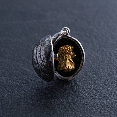 Серебряная подвеска "Ежик в орешке" ручной работы 133114 №3