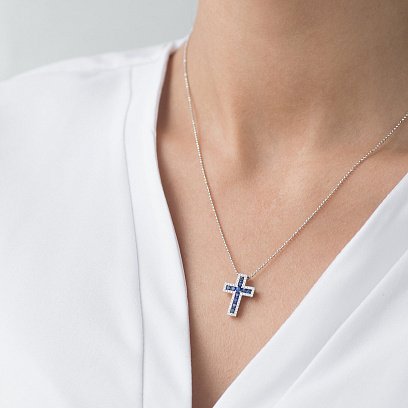 Золотий хрестик (діамант, сапфір) пб0205lg №2