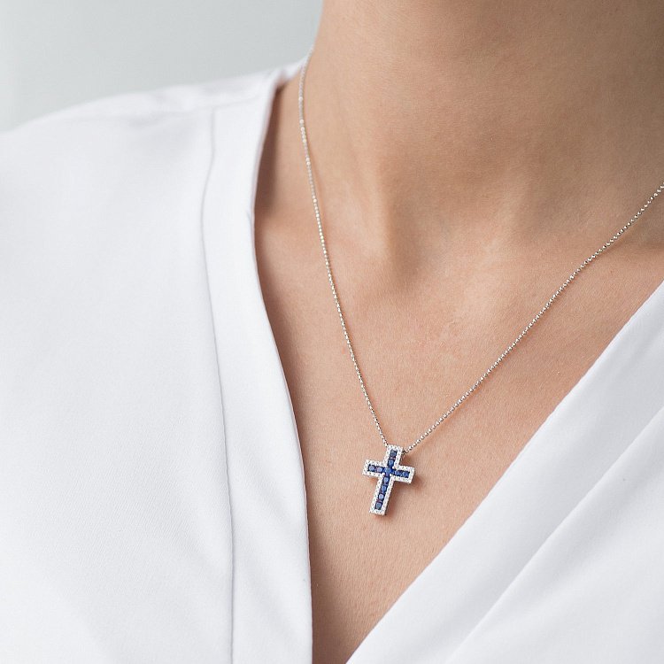 Золотий хрестик (діамант, сапфір) пб0205lg від ювелірного магазину Онікс - 1