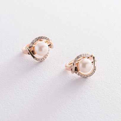 Золоті сережки (перли, фіаніт) с05236 №3