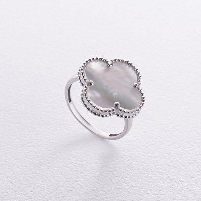 Золотое кольцо "Клевер" с перламутром к08143 №2