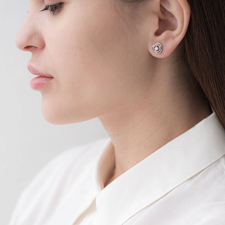 Золотые серьги - трансформеры "Цветочки" с бриллиантами с253 от ювелирного магазина Оникс - 4